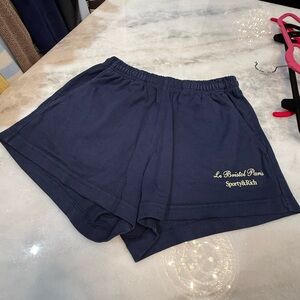 Sporty & Rich Navy Le Bristol Paris Athletic Shorts